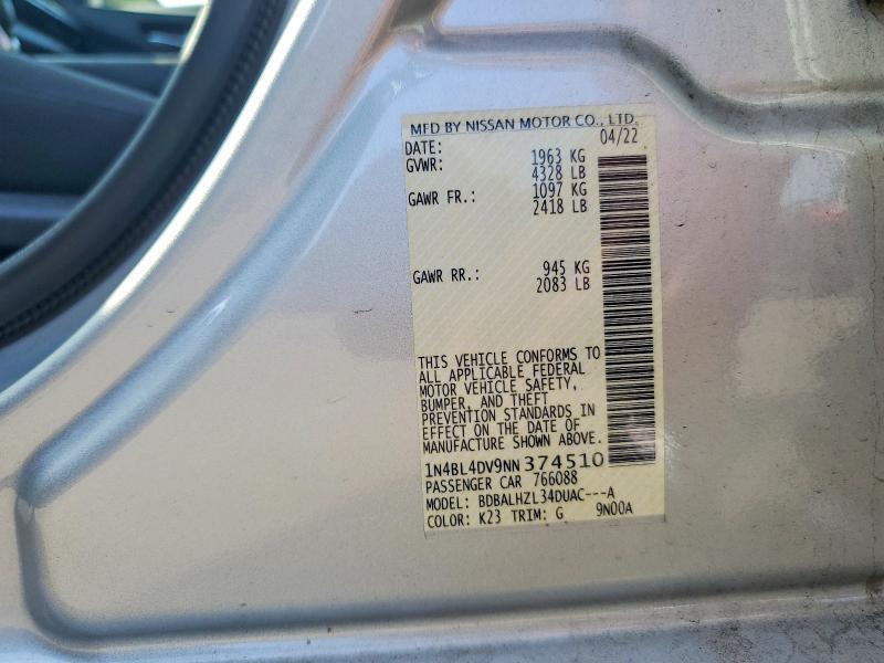 59671936 :رقم المزاد ، 1N4BL4DV9NN374510 vin ، 2022 Nissan Altima مزاد بيع