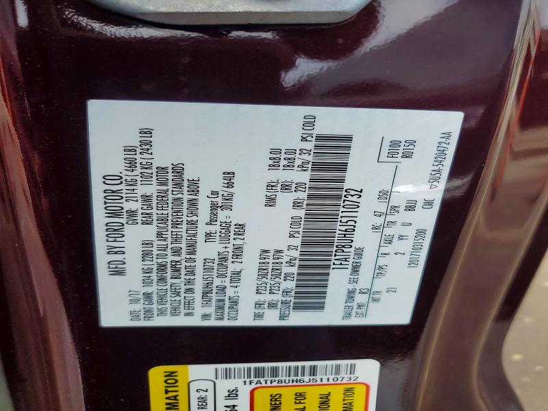 59641096 :رقم المزاد ، 1FATP8UH6J5110732 vin ، 2018 Ford Mustang مزاد بيع
