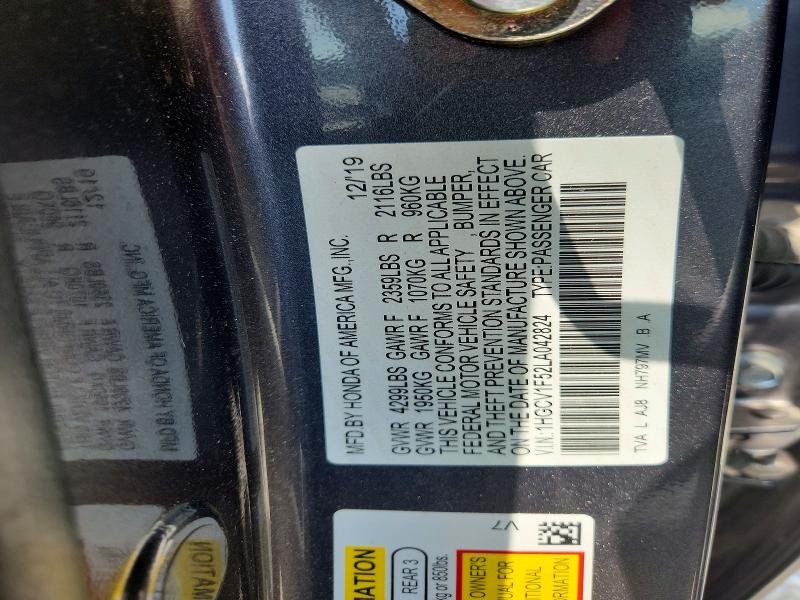 2020 Honda Accord მანქანა იყიდება აუქციონზე, vin: 1HGCV1F52LA042824, აუქციონის ნომერი: 95586575