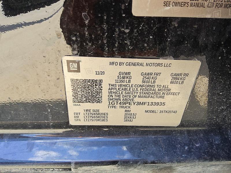 59986076 :رقم المزاد ، 1GT49PEY3MF133935 vin ، 2021 Gmc Sierra مزاد بيع