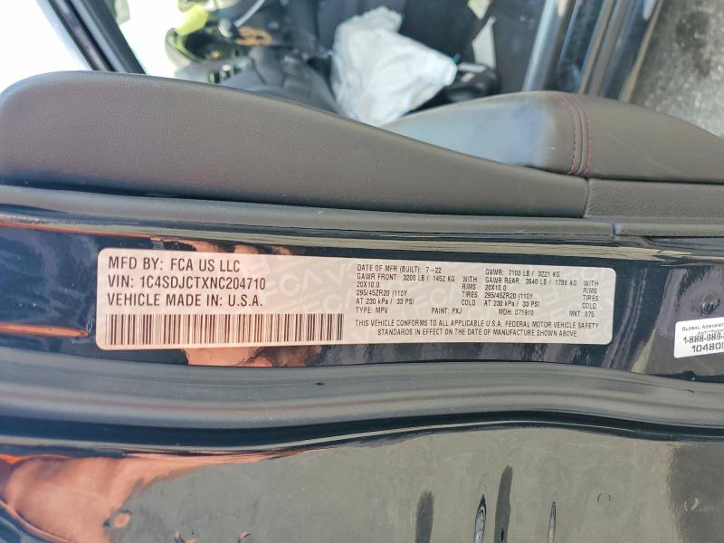 60015716 :رقم المزاد ، 1C4SDJCTXNC204710 vin ، 2022 Dodge Durango مزاد بيع