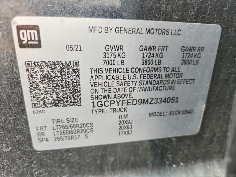 Продажа на аукционе авто 2021 Chevrolet Silverado, vin: 1GCPYFED9MZ334051, номер лота: 62257426