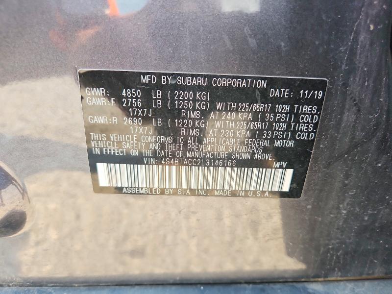 2020 Subaru Outback მანქანა იყიდება აუქციონზე, vin: 4S4BTACC2L3146166, აუქციონის ნომერი: 85460485