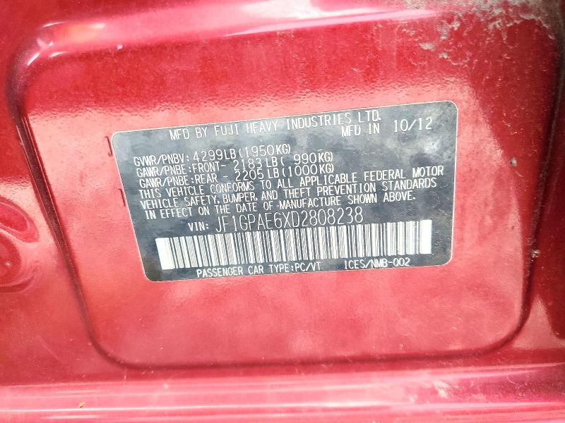 Aukcja sprzedaży 2013 Subaru Impreza, vin: JF1GPAE6XD2808238, numer aukcji: 62036226
