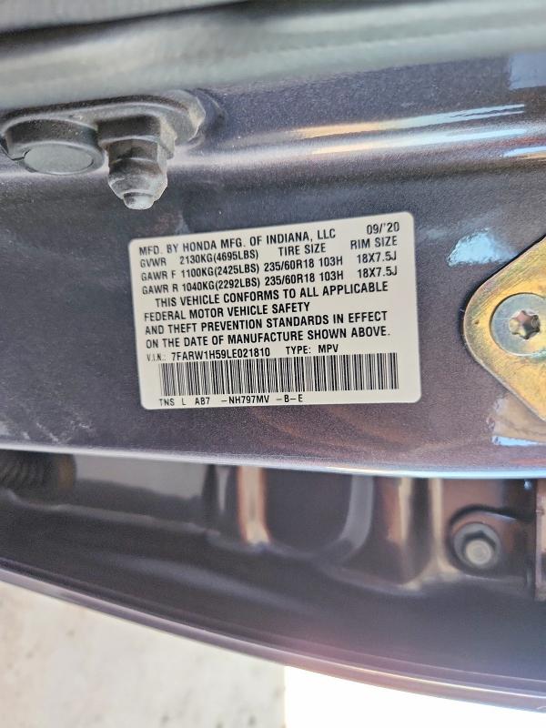 60626656 :رقم المزاد ، 7FARW1H59LE021810 vin ، 2020 Honda Cr-v مزاد بيع