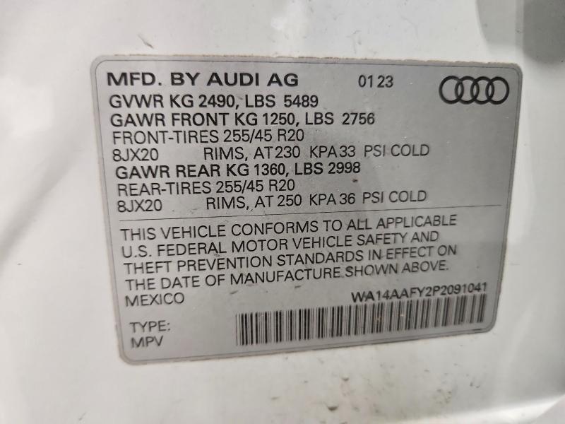 Aukcja sprzedaży 2023 Audi Q5, vin: WA14AAFY2P2091041, numer aukcji: 61771796