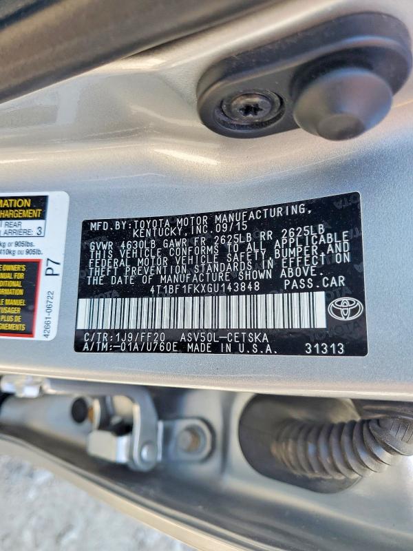59220506 :رقم المزاد ، 4T1BF1FKXGU143848 vin ، 2016 Toyota Camry مزاد بيع