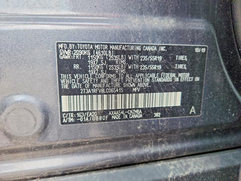 2020 Toyota Rav4 მანქანა იყიდება აუქციონზე, vin: 2T3A1RFV8LC065415, აუქციონის ნომერი: 60365856
