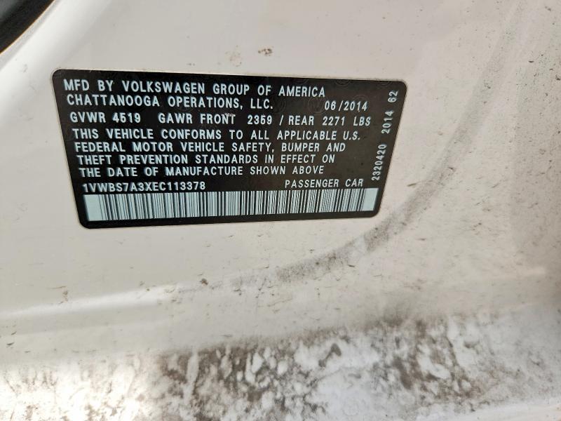 2014 Volkswagen Passat მანქანა იყიდება აუქციონზე, vin: 1VWBS7A3XEC113378, აუქციონის ნომერი: 85447645