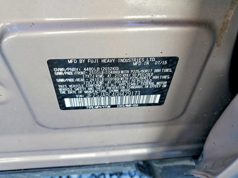 2016 Subaru Forester მანქანა იყიდება აუქციონზე, vin: JF2SJABC4GH429173, აუქციონის ნომერი: 60173016
