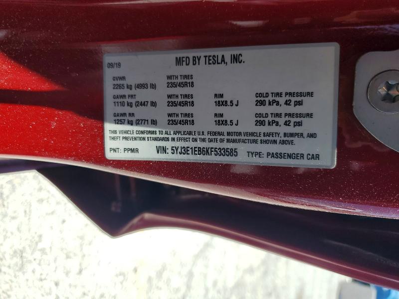 Aukcja sprzedaży 2019 Tesla Model 3, vin: 5YJ3E1EB6KF533585, numer aukcji: 59689826