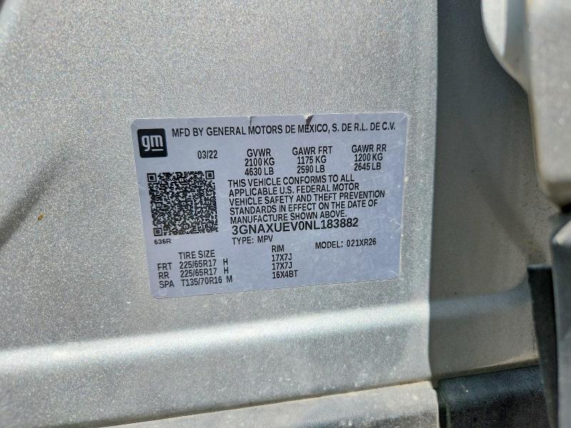 Продажа на аукционе авто 2022 Chevrolet Equinox, vin: 3GNAXUEV0NL183882, номер лота: 60643786