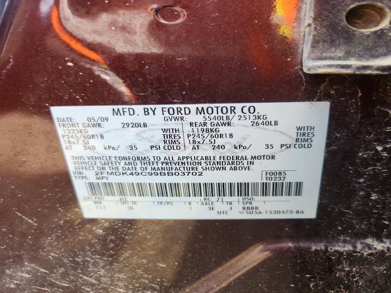 Aukcja sprzedaży 2009 Ford Edge, vin: 2FMDK49C99BB03702, numer aukcji: 61942766