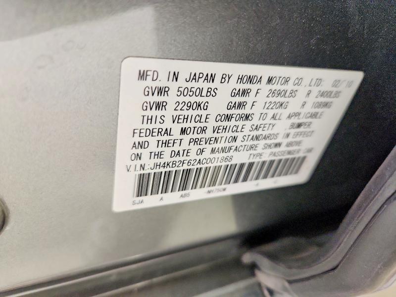 62616006 :رقم المزاد ، JH4KB2F62AC001868 vin ، 2010 Acura Rl مزاد بيع