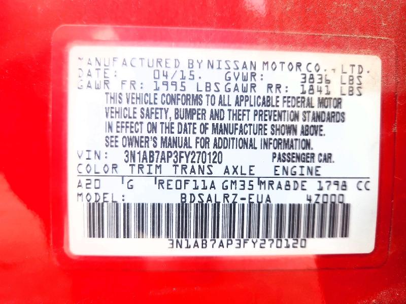 63228756 :رقم المزاد ، 3N1AB7AP3FY270120 vin ، 2015 Nissan Sentra مزاد بيع