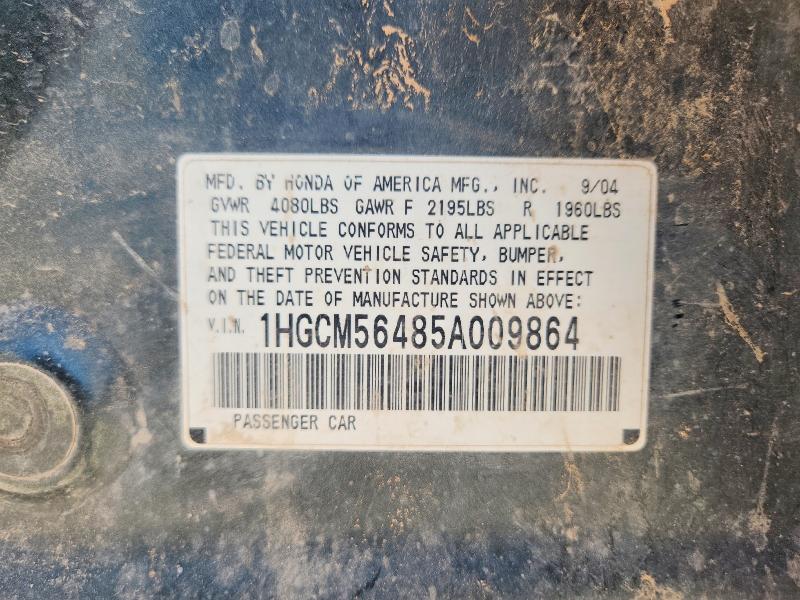 61110966 :رقم المزاد ، 1HGCM56485A009864 vin ، 2005 Honda Accord مزاد بيع