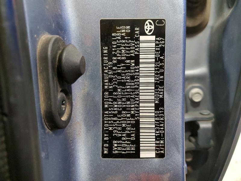 Продаж на аукціоні авто 2020 Toyota Corolla, vin: 5YFEPRAE9LP062846, номер лоту: 61730356