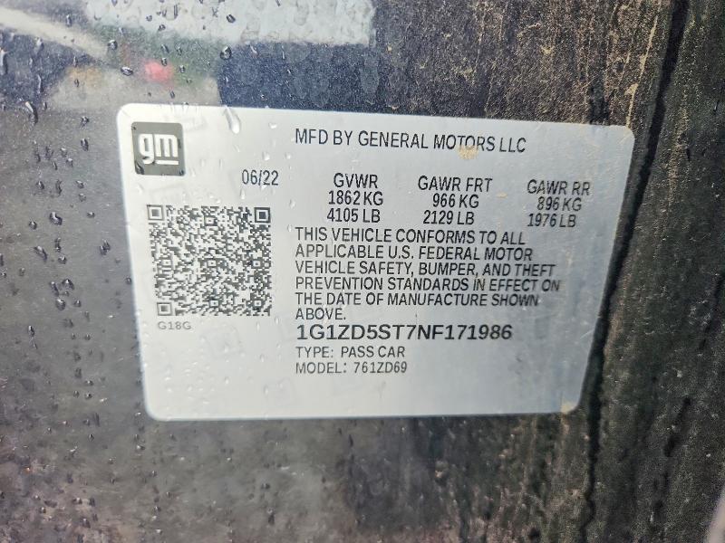 59667686 :رقم المزاد ، 1G1ZD5ST7NF171986 vin ، 2022 Chevrolet Malibu مزاد بيع