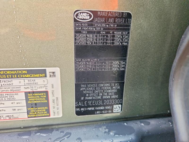 59576266 :رقم المزاد ، SALE1EEU3L2033300 vin ، 2020 Land Rover Defender مزاد بيع