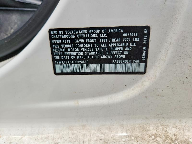 60182086 :رقم المزاد ، 1VWAT7A34EC023619 vin ، 2014 Volkswagen Passat مزاد بيع