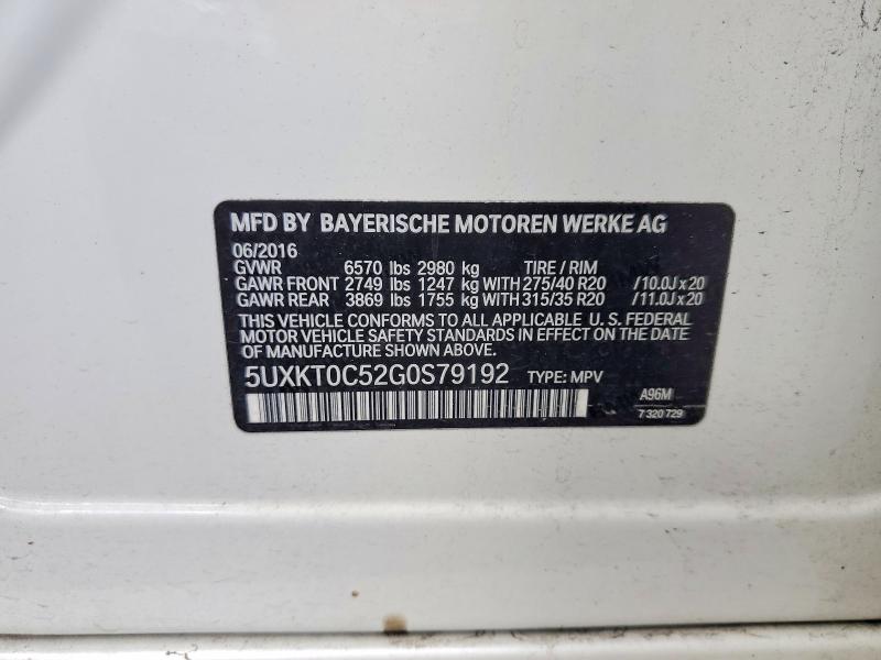 60089556 :رقم المزاد ، 5UXKT0C52G0S79192 vin ، 2016 Bmw X5 مزاد بيع