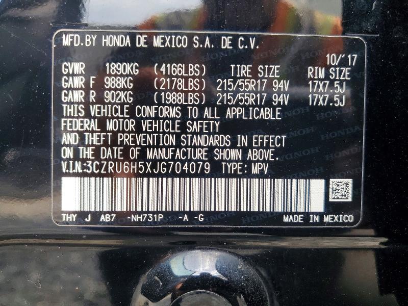 2018 Honda Hr-v მანქანა იყიდება აუქციონზე, vin: 3CZRU6H5XJG704079, აუქციონის ნომერი: 60127796