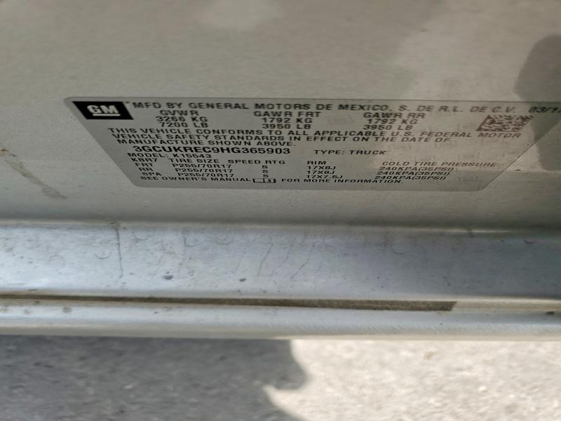 Aukcja sprzedaży 2017 Chevrolet Silverado, vin: 3GCUKREC9HG365903, numer aukcji: 59881976