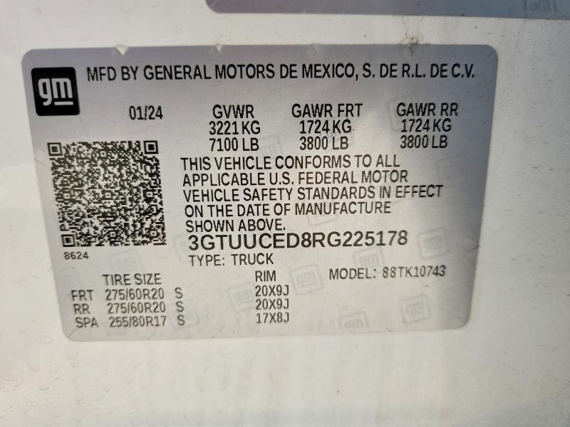 Aukcja sprzedaży 2024 Gmc Sierra, vin: 3GTUUCED8RG225178, numer aukcji: 62122976
