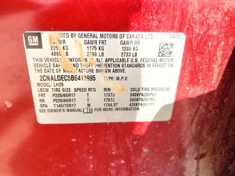 2011 Chevrolet Equinox მანქანა იყიდება აუქციონზე, vin: 2CNALDEC5B6413995, აუქციონის ნომერი: 61760496