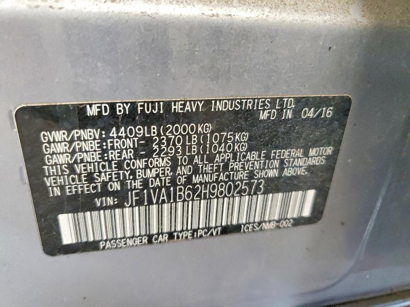 Aukcja sprzedaży 2017 Subaru Wrx, vin: JF1VA1B62H9802573, numer aukcji: 62510246