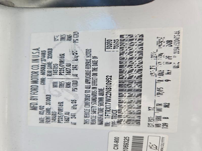 Aukcja sprzedaży 2002 Ford F150, vin: 1FTRX17WX2NB10952, numer aukcji: 62740816