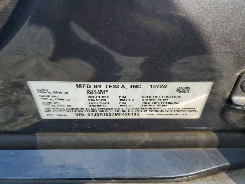 Продаж на аукціоні авто 2021 Tesla Model S, vin: 5YJSA1E27MF426183, номер лоту: 60016276
