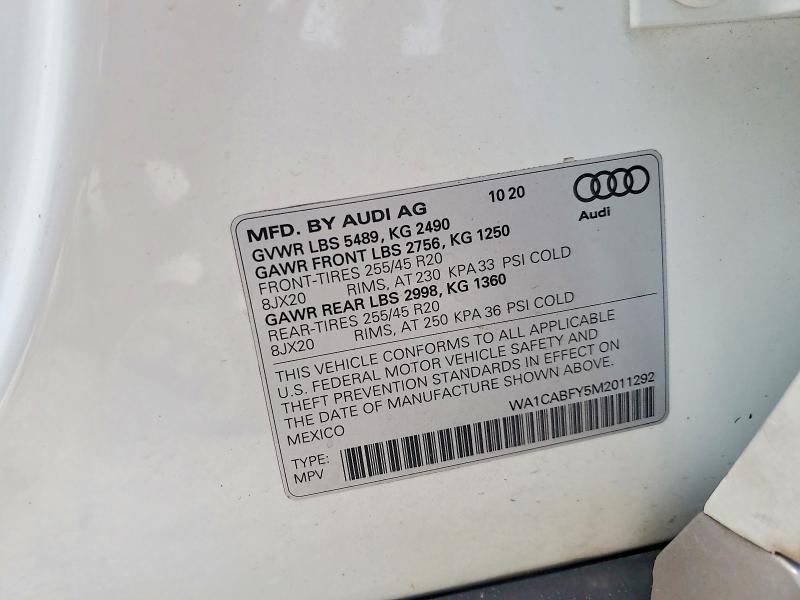 Aukcja sprzedaży 2021 Audi Q5, vin: WA1CABFY5M2011292, numer aukcji: 61748966