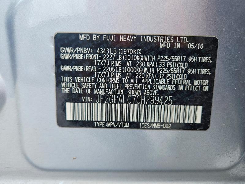 Продажа на аукционе авто 2016 Subaru Crosstrek, vin: JF2GPALC7GH299425, номер лота: 61093296