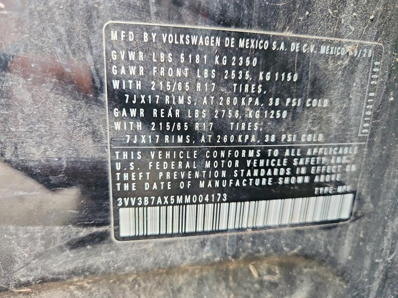 Aukcja sprzedaży 2021 Volkswagen Tiguan, vin: 3VV3B7AX5MM004173, numer aukcji: 60151336