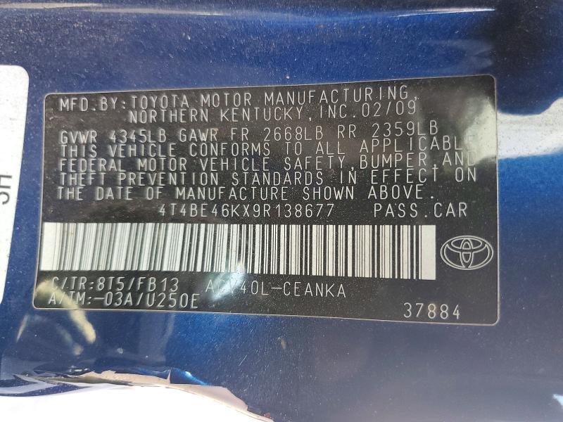 60632426 :رقم المزاد ، 4T4BE46KX9R138677 vin ، 2009 Toyota Camry مزاد بيع