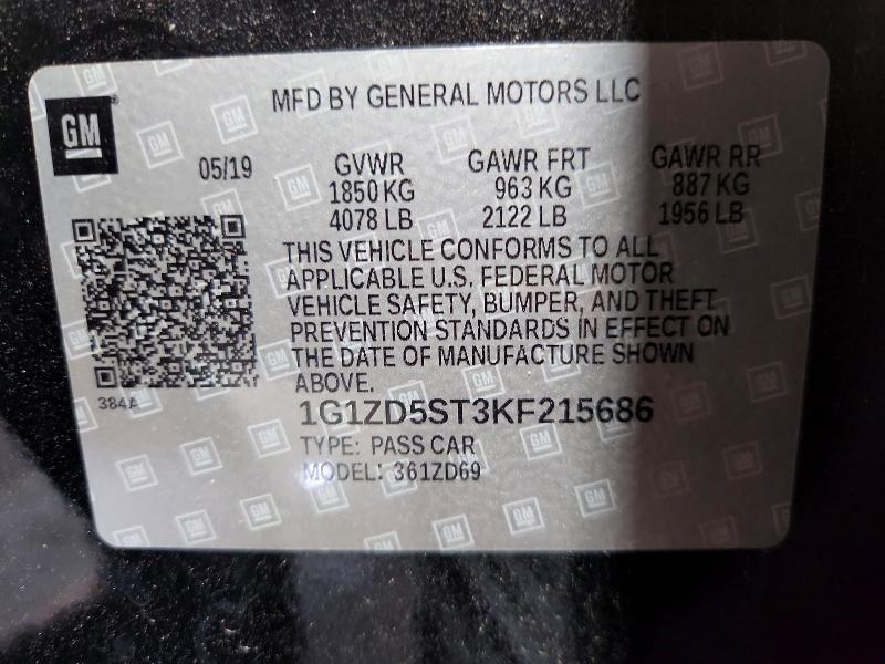 2019 Chevrolet Malibu მანქანა იყიდება აუქციონზე, vin: 1G1ZD5ST3KF215686, აუქციონის ნომერი: 60602206