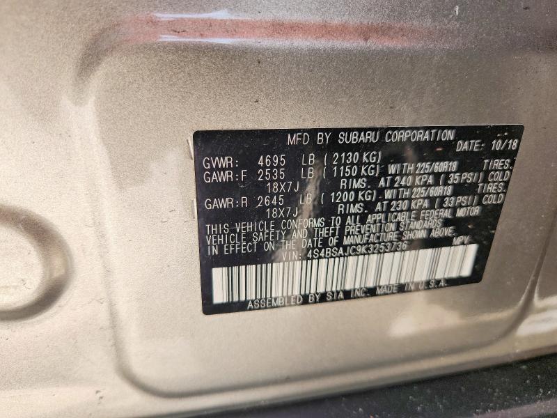 Aukcja sprzedaży 2019 Subaru Outback, vin: 4S4BSAJC9K3253736, numer aukcji: 60295666