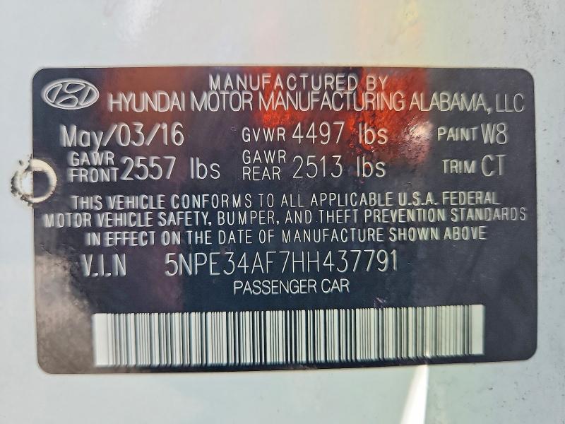 Aukcja sprzedaży 2017 Hyundai Sonata, vin: 5NPE34AF7HH437791, numer aukcji: 59896426