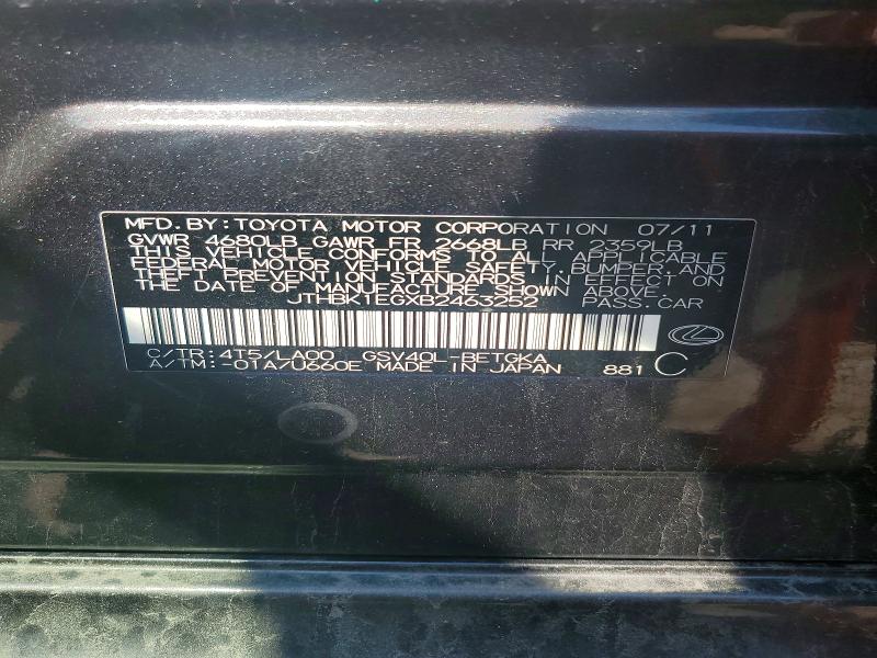 Aukcja sprzedaży 2011 Lexus Es, vin: JTHBK1EGXB2463252, numer aukcji: 60790466