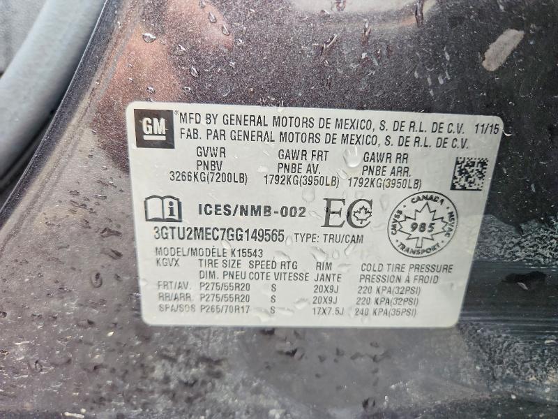 Aukcja sprzedaży 2016 Gmc Sierra, vin: 3GTU2MEC7GG149565, numer aukcji: 60392856