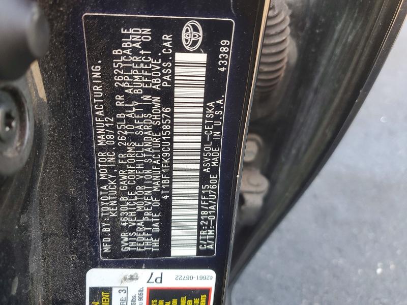 59795576 :رقم المزاد ، 4T1BF1FK9CU158576 vin ، 2012 Toyota Camry مزاد بيع