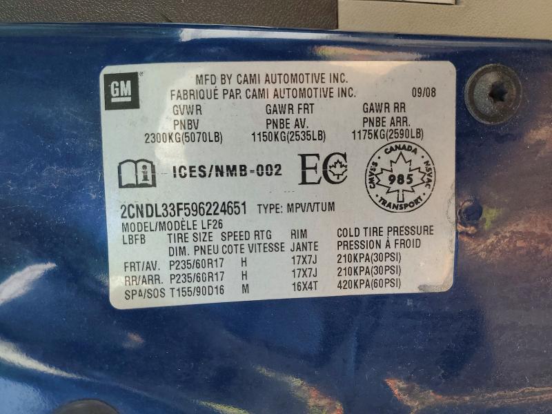 2009 Chevrolet Equinox მანქანა იყიდება აუქციონზე, vin: 2CNDL33F596224651, აუქციონის ნომერი: 60438136