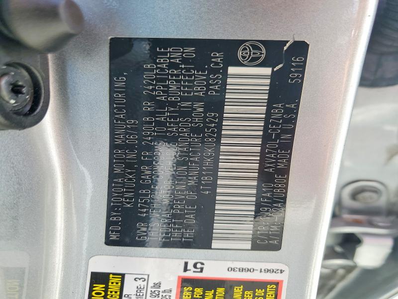 Aukcja sprzedaży 2019 Toyota Camry, vin: 4T1B11HK9KU825429, numer aukcji: 60750276