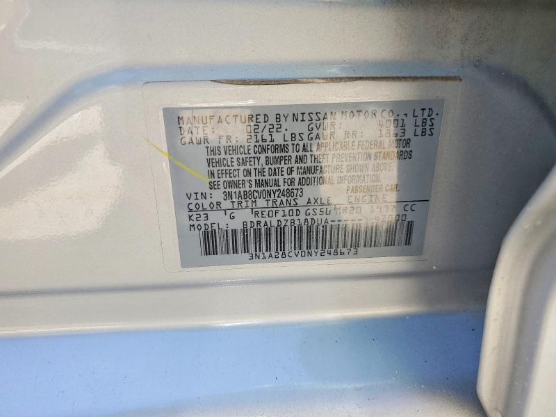 Aukcja sprzedaży 2022 Nissan Sentra, vin: 3N1AB8CV0NY248673, numer aukcji: 60575536