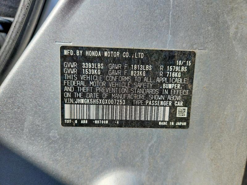 59536306 :رقم المزاد ، JHMGK5H5XGX007253 vin ، 2016 Honda Fit مزاد بيع