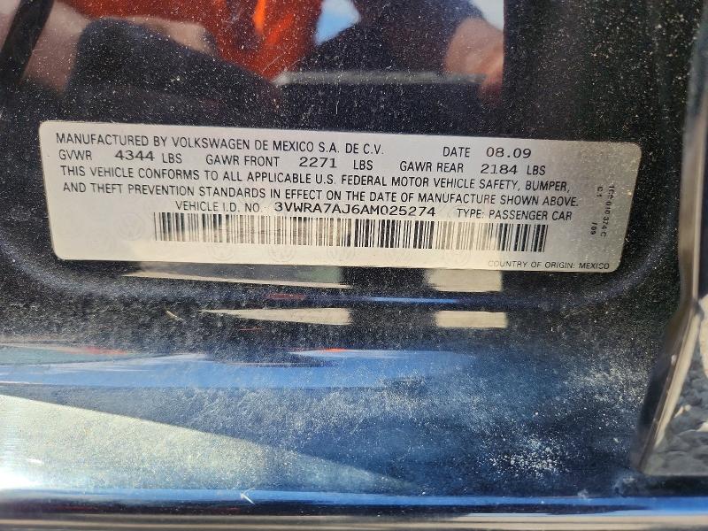 60466876 :رقم المزاد ، 3VWRA7AJ6AM025274 vin ، 2010 Volkswagen Jetta مزاد بيع