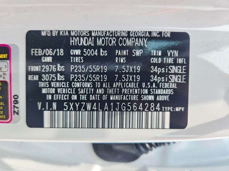 2018 Hyundai Santa Fe Sport მანქანა იყიდება აუქციონზე, vin: 5XYZW4LA1JG564284, აუქციონის ნომერი: 59639426