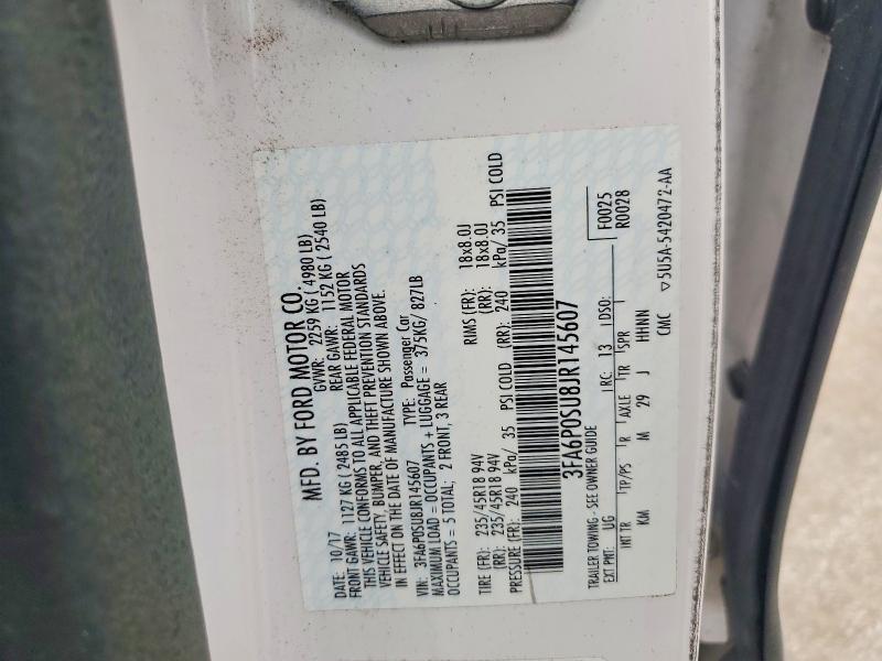 2018 Ford Fusion მანქანა იყიდება აუქციონზე, vin: 3FA6P0SU8JR145607, აუქციონის ნომერი: 62868666