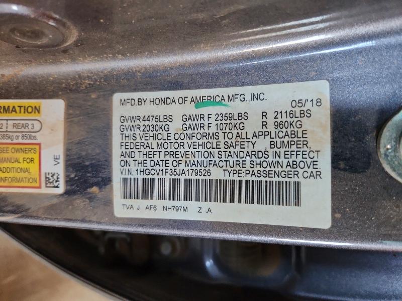 Aukcja sprzedaży 2018 Honda Accord, vin: 1HGCV1F35JA179526, numer aukcji: 59662806